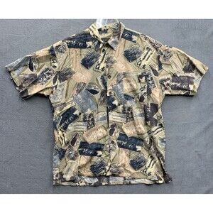 Riggings  Button Up Shirt Men's Multi Color Short Sleeve Cotton Rayon Size Large